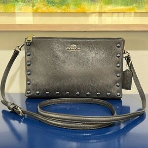 Coach Lyla Rivet Clutch Bag Purse F22556 Navy Blue Double Pouch Leather Y2K 2017